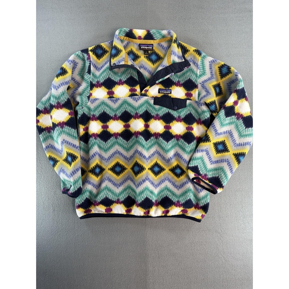 Patagonia Synchilla Pullover Mens Small Multicolor Fleece Snap-T Hiking Geometic
